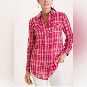 Chico’s Seersucker Plaid Easy Shirt